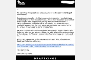 DraftKings surcharge golf bets email